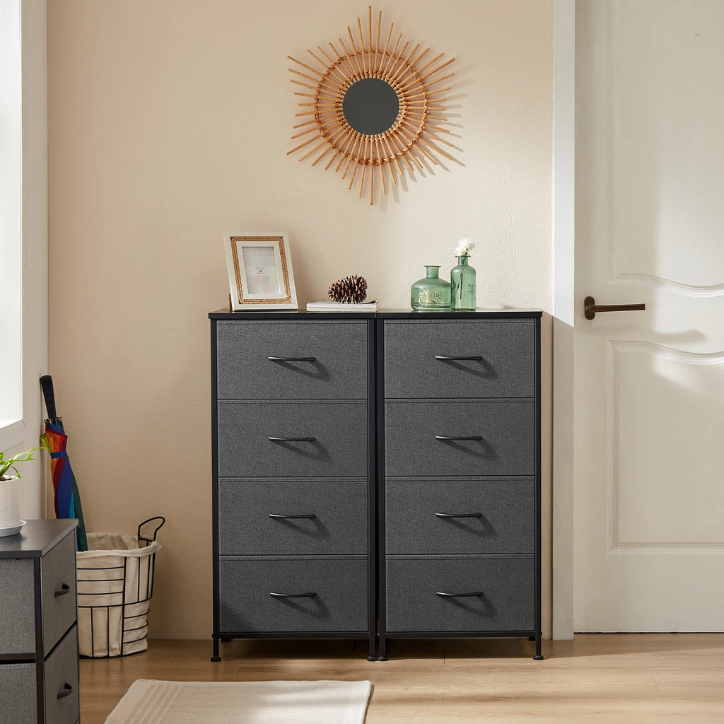JHK Dresser For Bedroom With 4 Fabric Drawers, Nightstand Wardrobe Steel Frame Closet