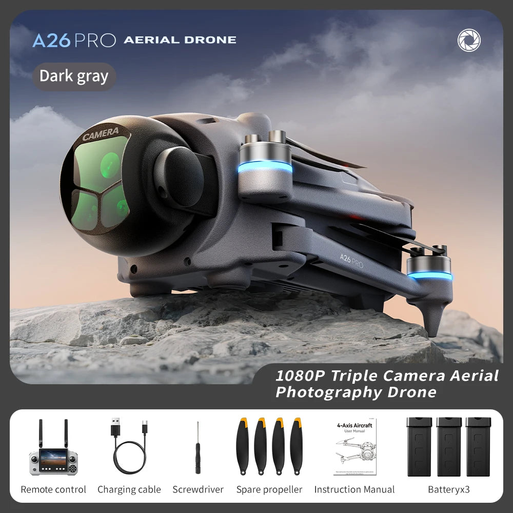 Original A26 Pro GPS Drone 4K HD Excellent Imaging Flagship Triple Camera FPV Brushless Obstacle Avoidance Foldable Quadcopter