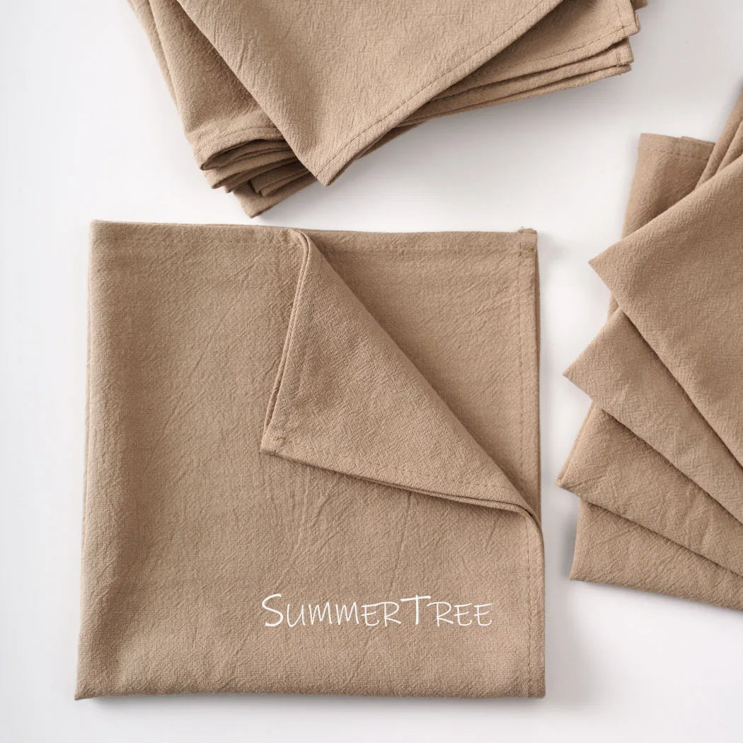 10 Pack 40x40cm Napkins, Washed Cotton Cloth Plain Vintage Style Soft Tea Towels, Place Mats