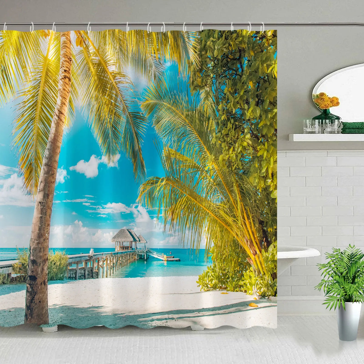 Hawaii Landscape Outdoor Shower Curtain Bathroom Decor Set