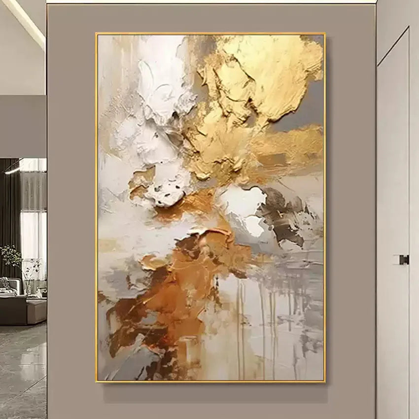 Gold Foil Design Canvas Art, Hand painted Textured Oil Painting