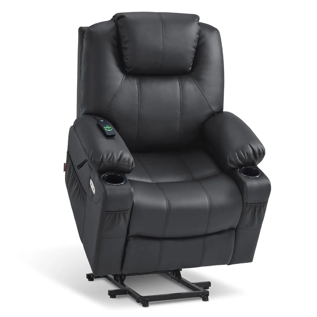 Electric Power Lift Faux Leather Recliner, Massage, Heat, 3 Positions, 2 Pockets, Cup Holder