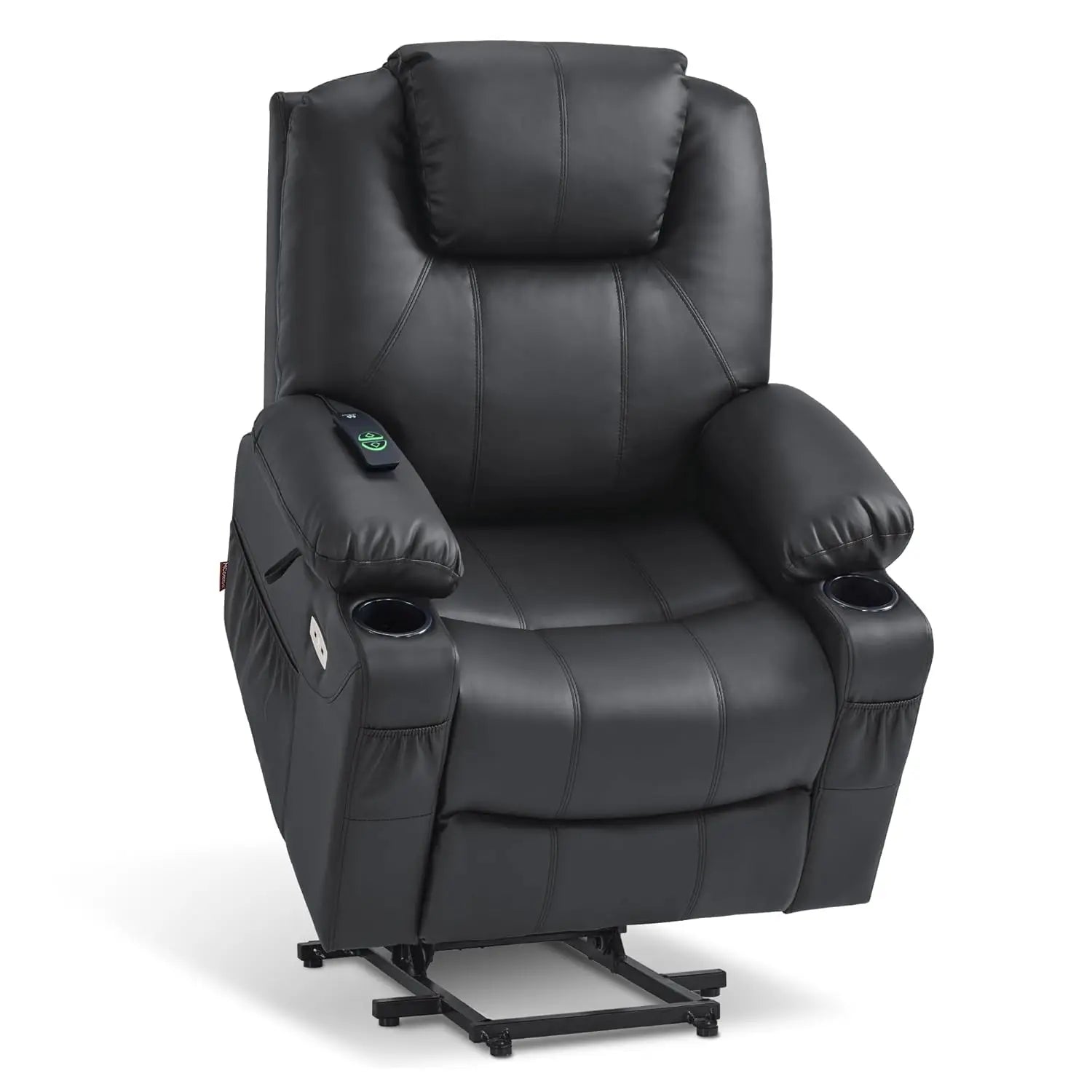 Electric Power Lift Faux Leather Recliner, Massage, Heat, 3 Positions, 2 Pockets, Cup Holder