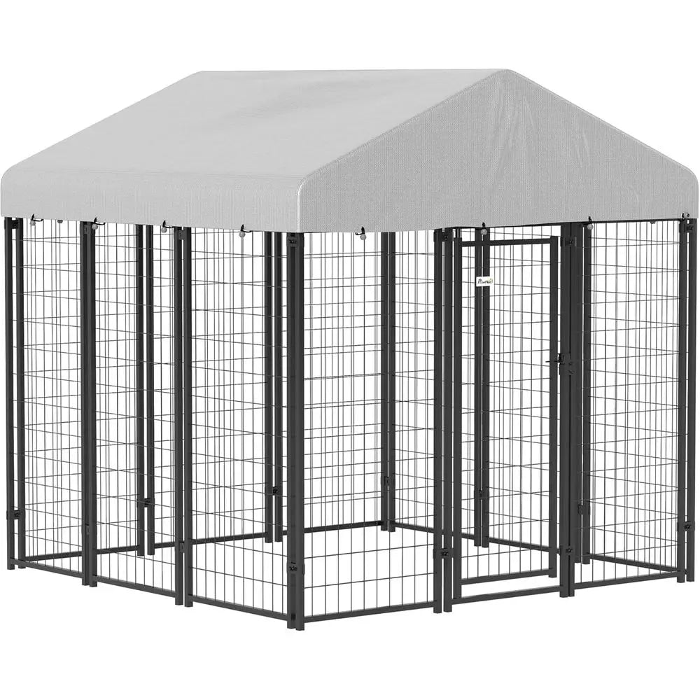 Outdoor Dog Kennel with Roo, 6' x 6' x 6' Heavy Duty Welded Wire Dog Playpen Enclosure with Ese-Proo Lock,