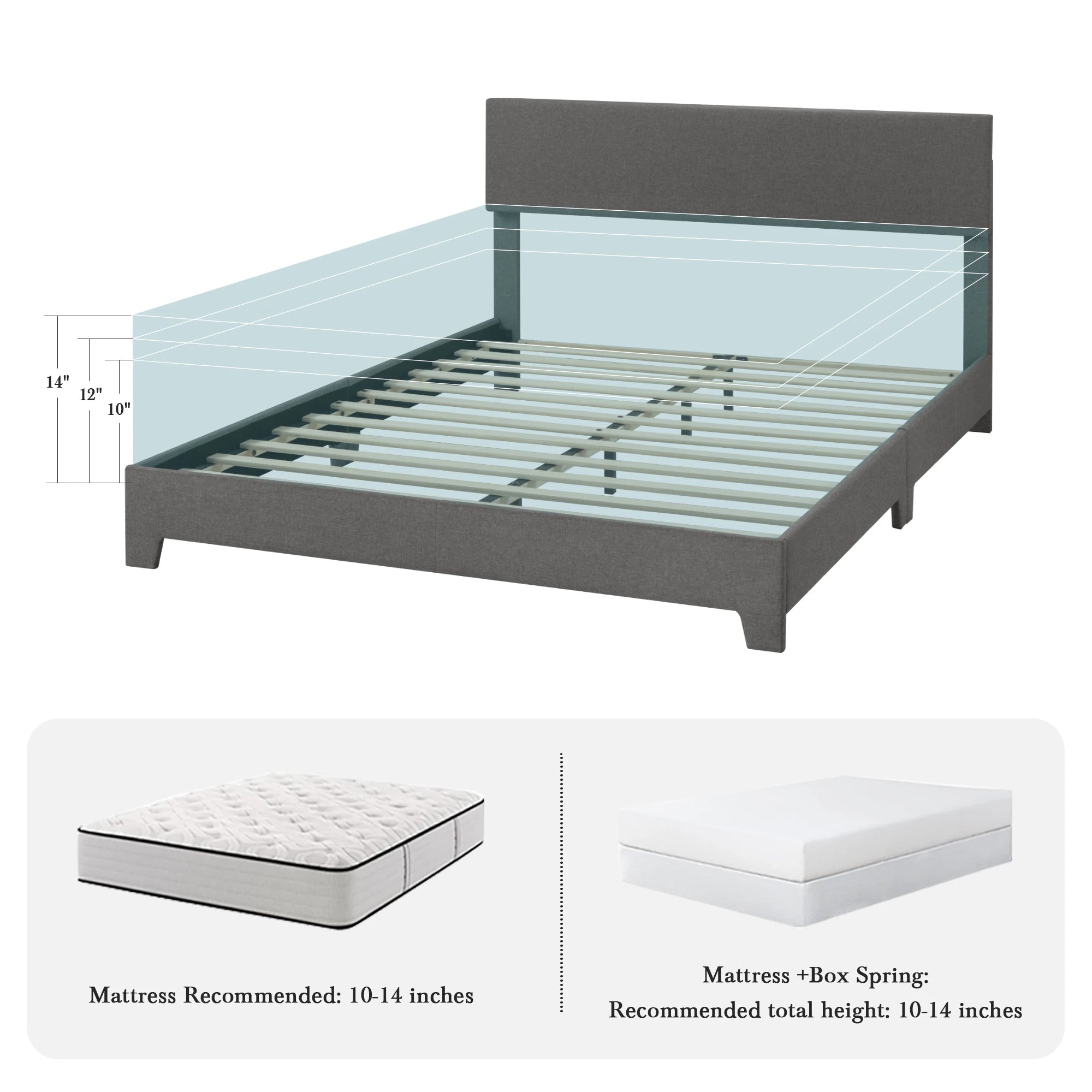 HOOMIC Upholstered Bed Frame with Adjustable Headboard, Soft Linen Fabric, Strong Supporting Structure,