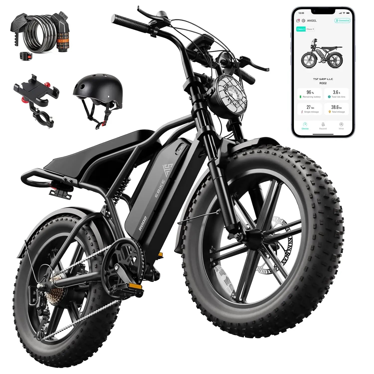 TST Electric Bike for Adults 1500W Peak 20" Fat Tire All-Terrain E-Bike 60 Miles Electric Dirt Bike - 48V 15 AH Battery,