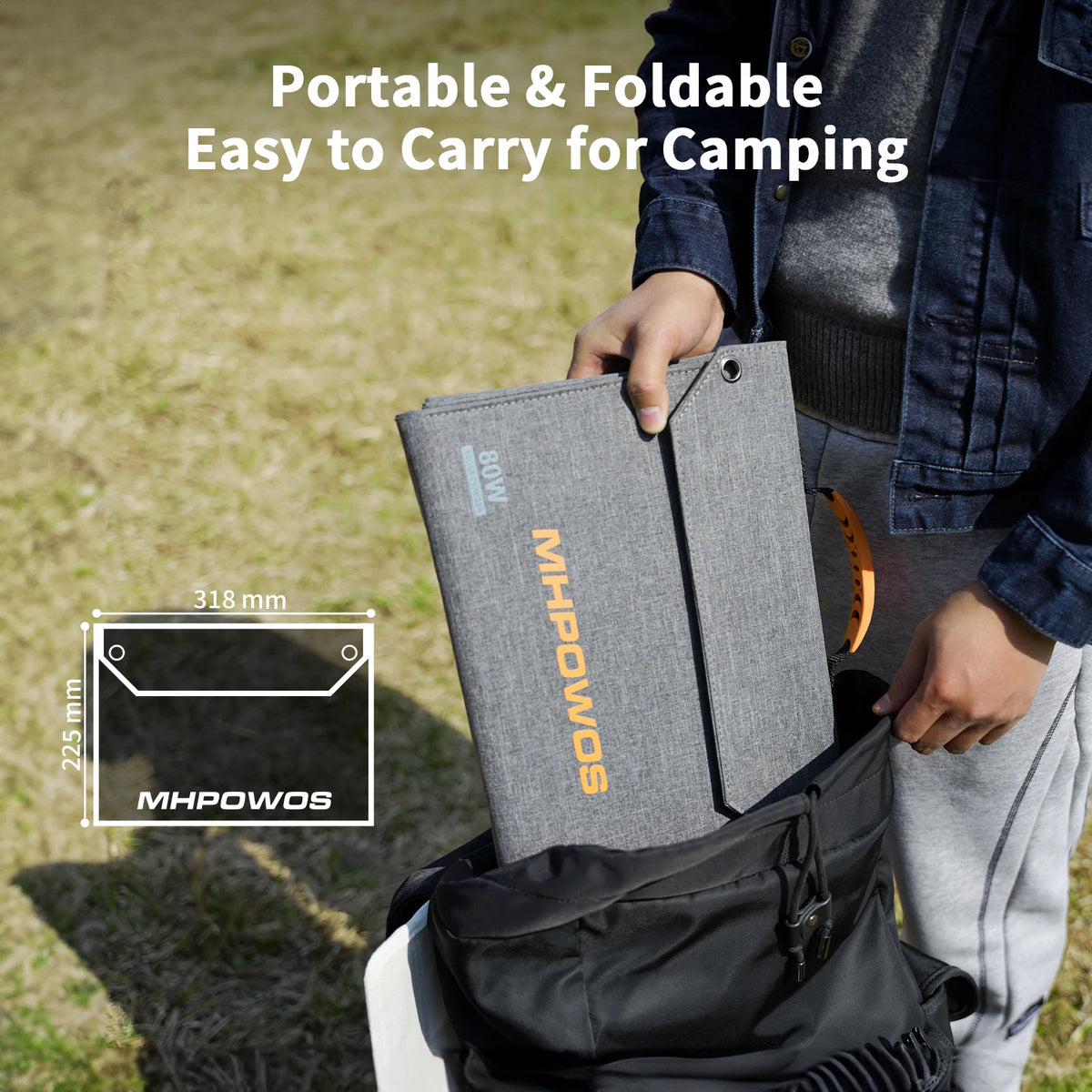 MHPOWOS 80W Foldable Solar Panel Portable Power Supply With 4 Ports (DC/USB-C/2xUSB-A) & 7-in-1 Connector