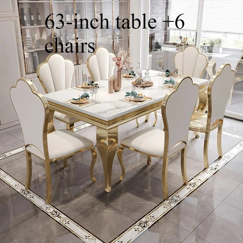 Marble Luxury Dining Table, Unique Gold Individual White Italian Dining Table