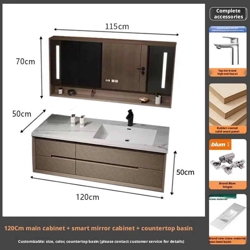 Intelligent Bathroom Vanity, Seamless Stone Slab Ceramic Basin for a Modern Streamlined Look