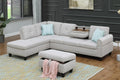 Modern L-Shape Sectional Sofa Chaise & Ottoman, 2 Pillows, Cup Holder