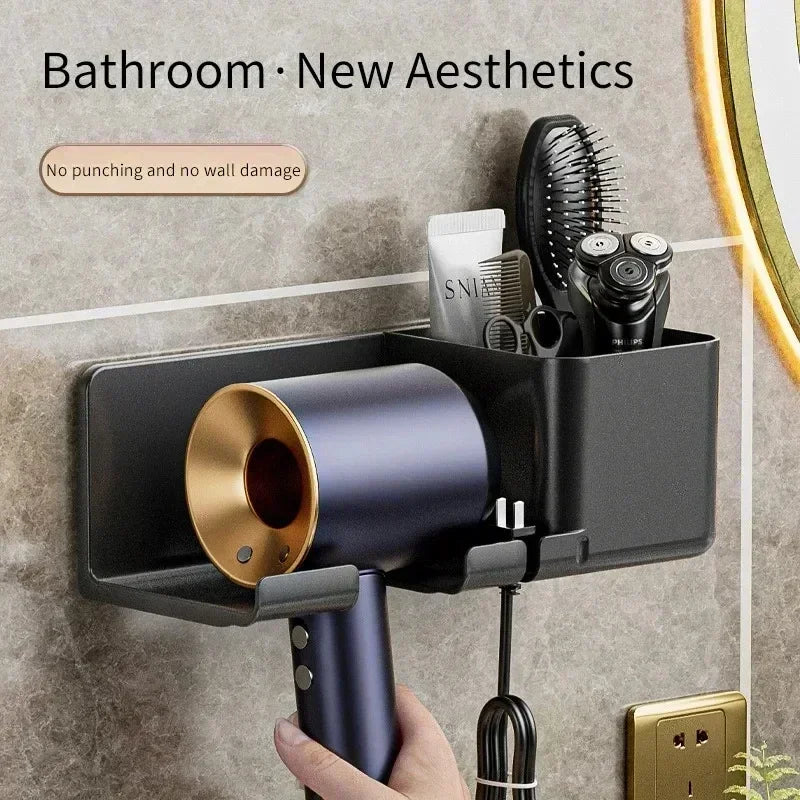 Wall-Mounted Hair Dryer & Straightener Holder - Bathroom Organizer for Blowers, Stylers & Accessories