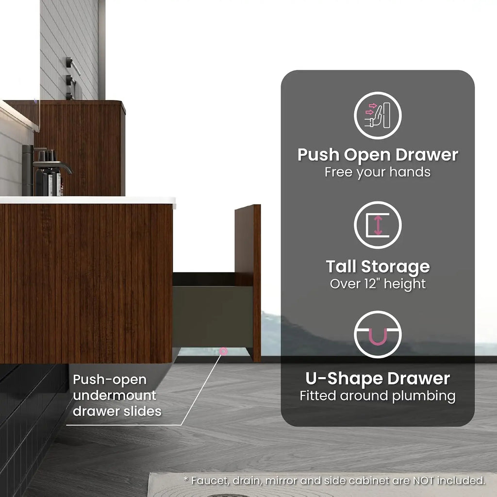 36" Modern Floating Vanity with Push Open Soft Close Drawer, Large Storage