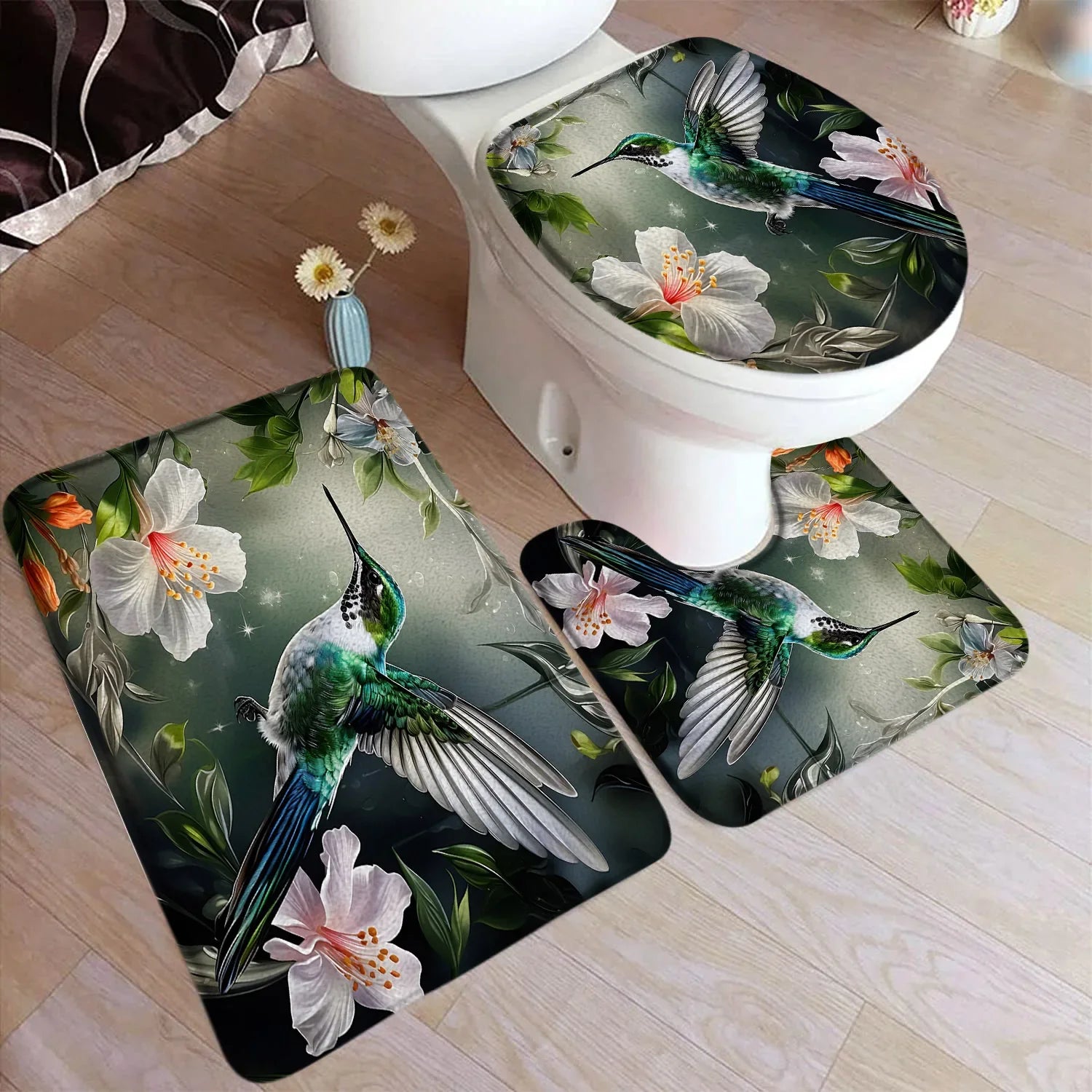 Bath Mat Set, Bathroom Decor Floor Rugs, U-Mats, Toilet Lid Cover