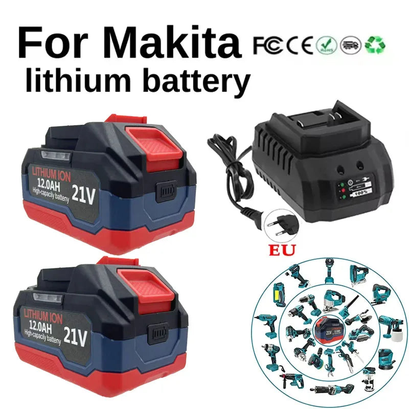 Rechargeable Li-Ion Batteries & Charger Suitable for Cordless Makita 18V/21V Power Tools
