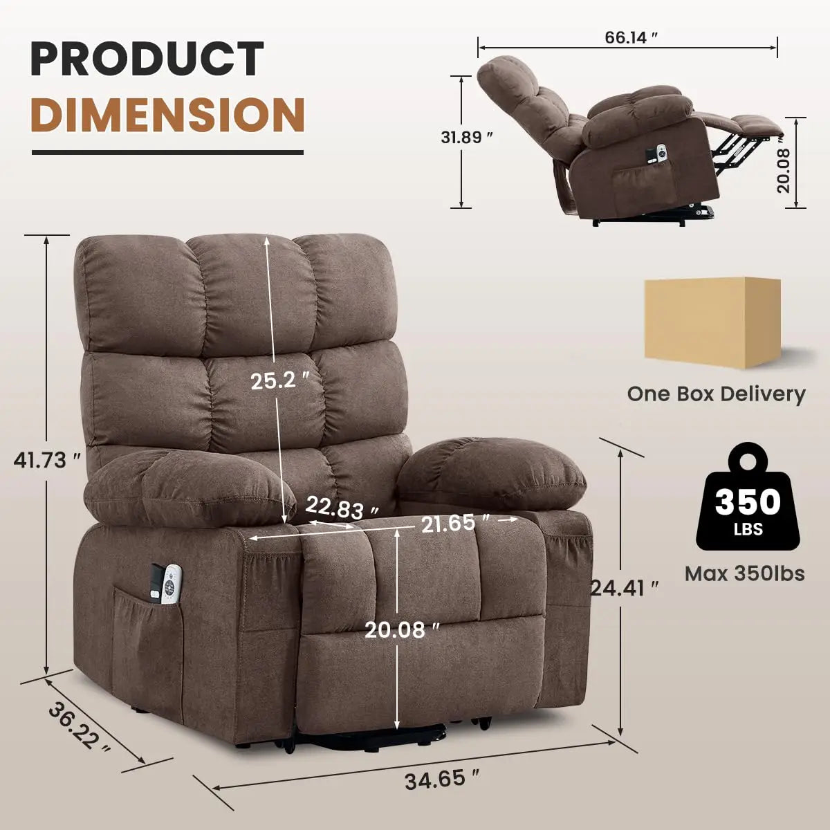 Electric Power Lift Recliner with Massage & Heat for Elderly, Side Pockets