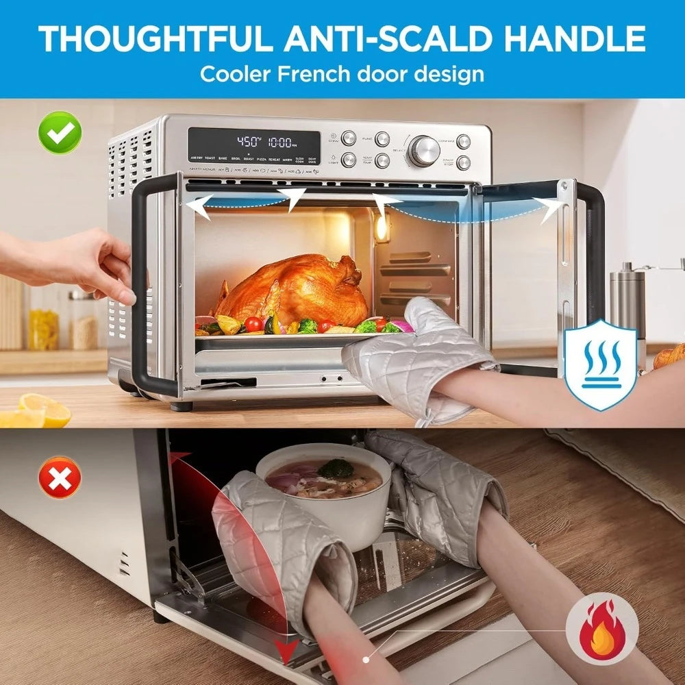 Large Capacity 26.4 QT French Door Toaster Oven Air Fryer Combo 10-in-1 Countertop Oven Faster Cooking Less Oil Stainless