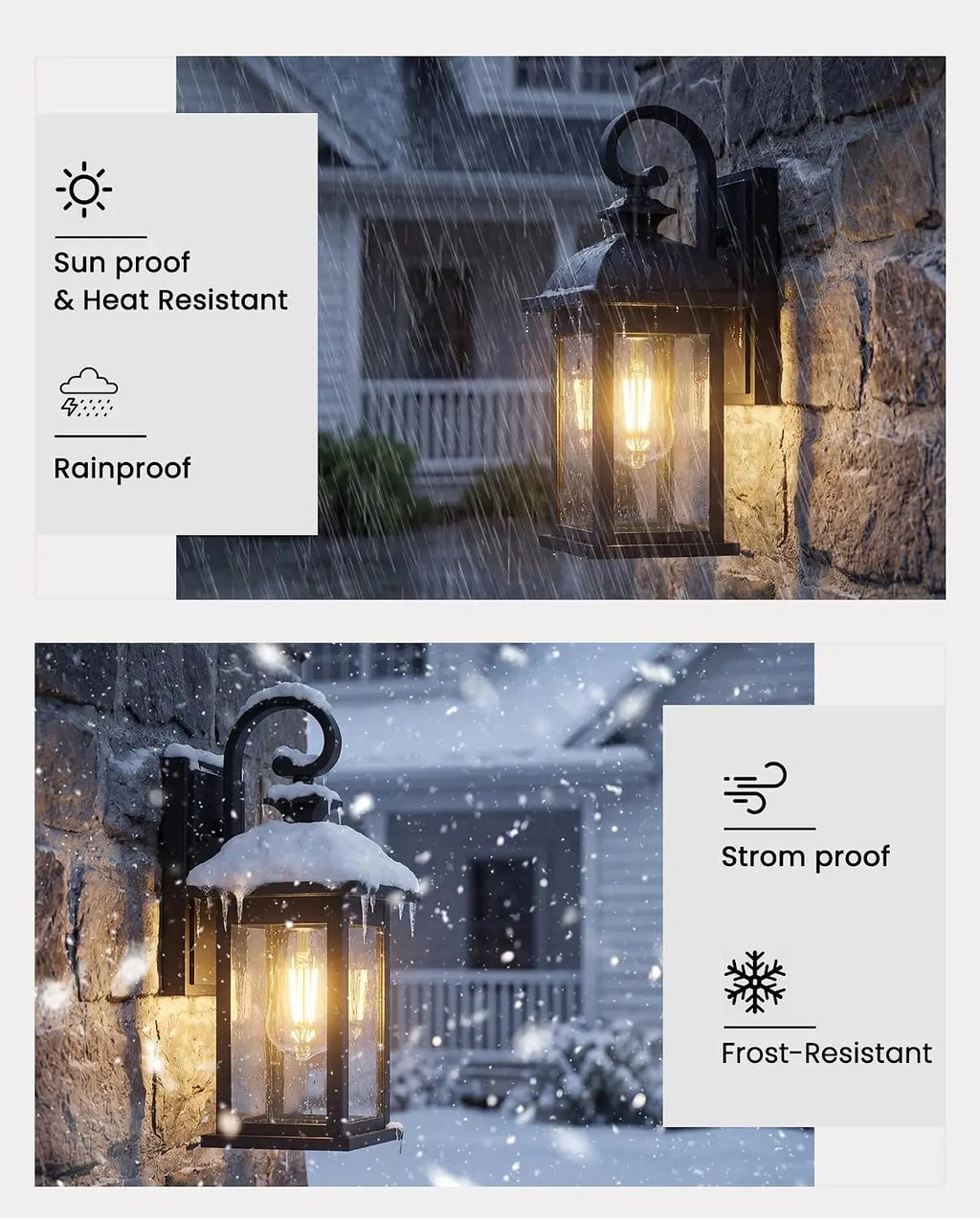 Exterior Wall Sconce, 2 Packs Outdoor Waterproof Wall Lights Fixture, E26 Socket Wall Lantern for Porch, Anti-Rust Matte Black