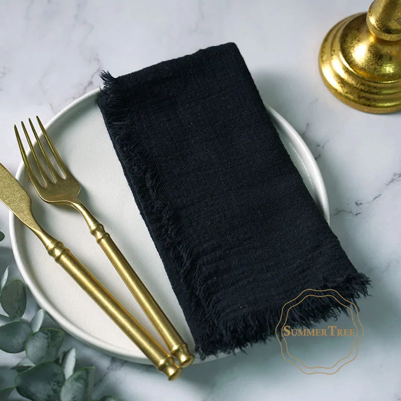 12PCS Napkins 41x41cm Cotton Cloth Gauze Retro Burr Rustic Linen Napkin