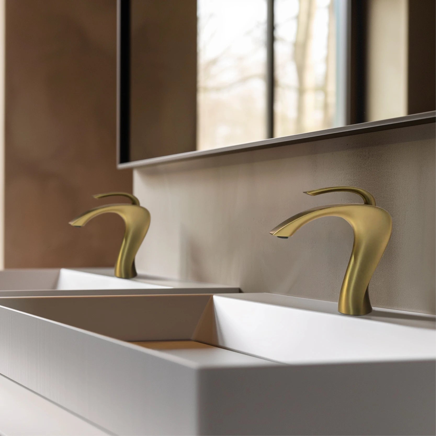 Luxury Modern Deck Mounted Brass Bathroom Vanity Faucet, 18 Variants