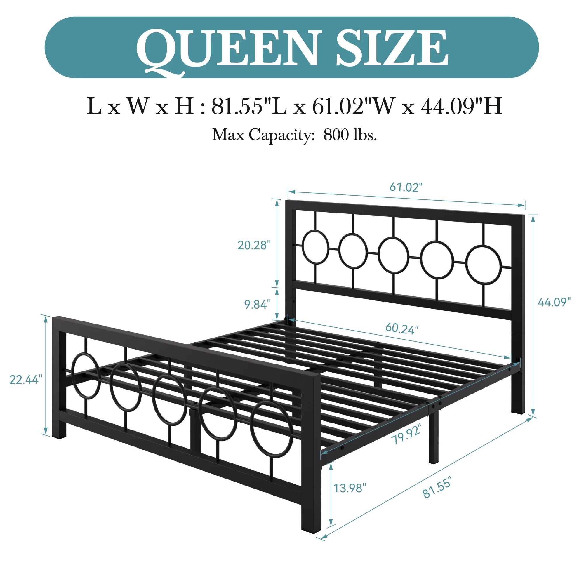 HOOMIC Metal Platform Bed Frame with Vintage Circular Design Headboard and Footboard