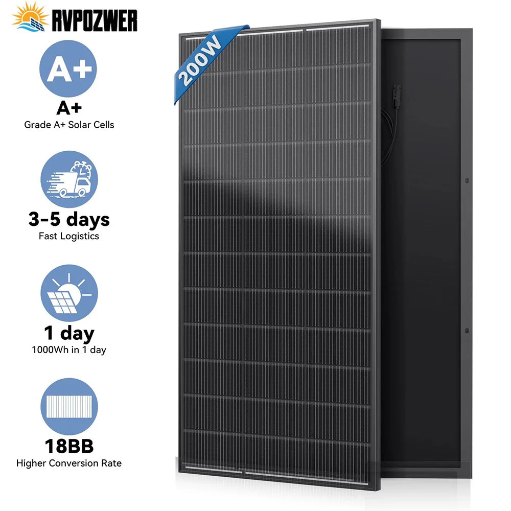 RVPOZWER 200W/400W/800W Solar Panels 18BB N-Type Mono Cells 25.5% High Efficiency PV Power for Home RV Charge Outdoor Off-Grid