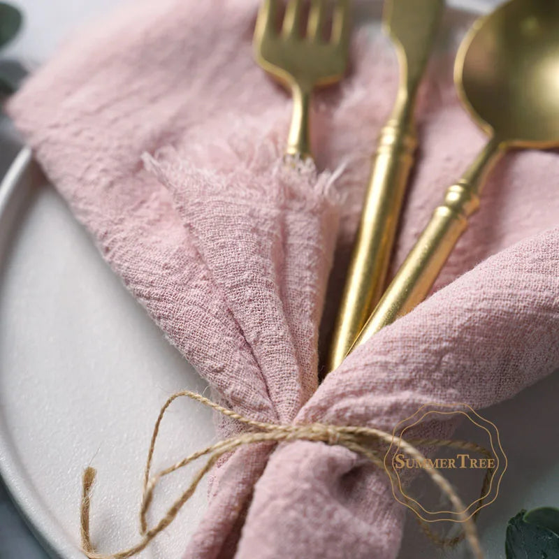 12PCS Napkins 41x41cm Cotton Cloth Gauze Retro Burr Rustic Linen Napkin