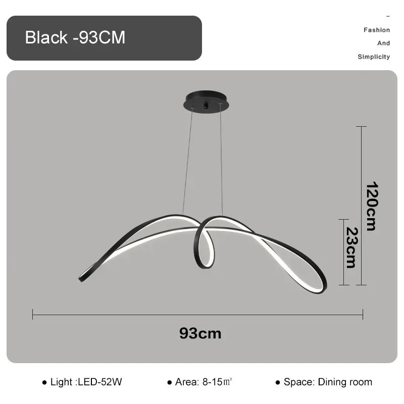 Nordic Butterfly Ribbon Shaped Aluminum Dining Table LED Chandelier Kitchen Living Room Study Suspension Indoor Lighting Fixture