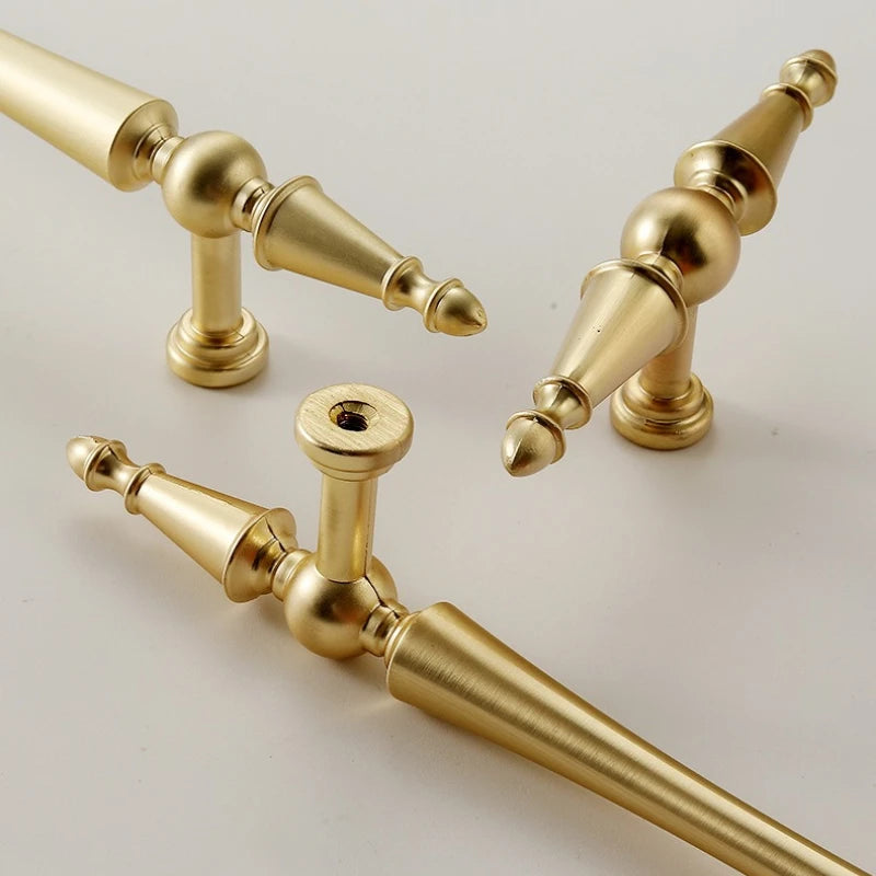 French-style Golden Wardrobe Door Handle Copper-finish, Single-hole Drawer Knob,