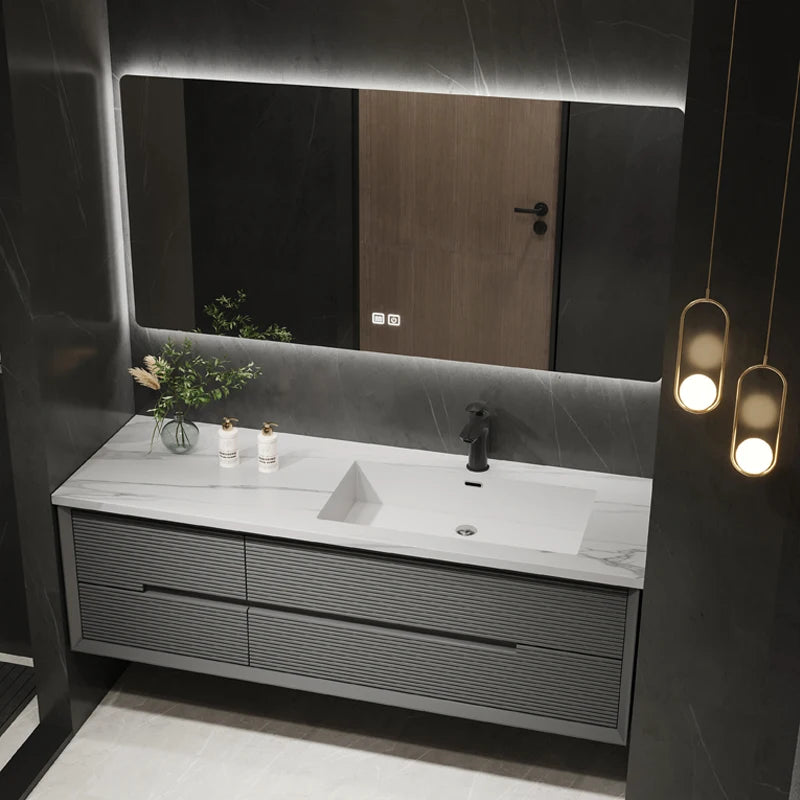 Intelligent Bathroom Vanity, Seamless Stone Slab Ceramic Basin for a Modern Streamlined Look