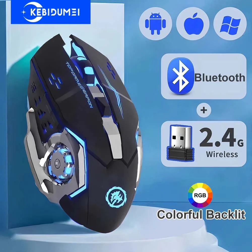 2.4G Wireless Rechargeable Bluetooth RGB Backlit Gaming Mouse