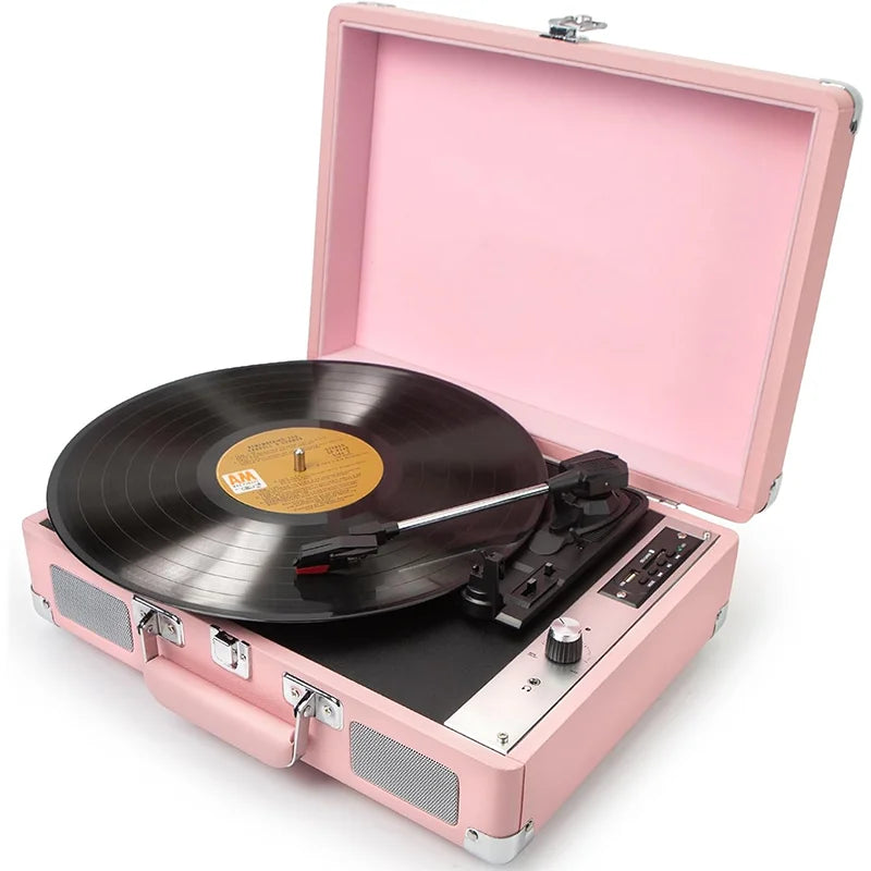 RCA Vinyl Record Player P01，3-Speed Bluetooth Suitcase Portable Belt-Driven Record Player with Built-in Speakers