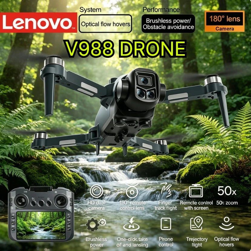 Lenovo V988 Foldable GPS RC Drone 8K Dual HD Camera 5G WIFI FPV Large Screen Remote Control