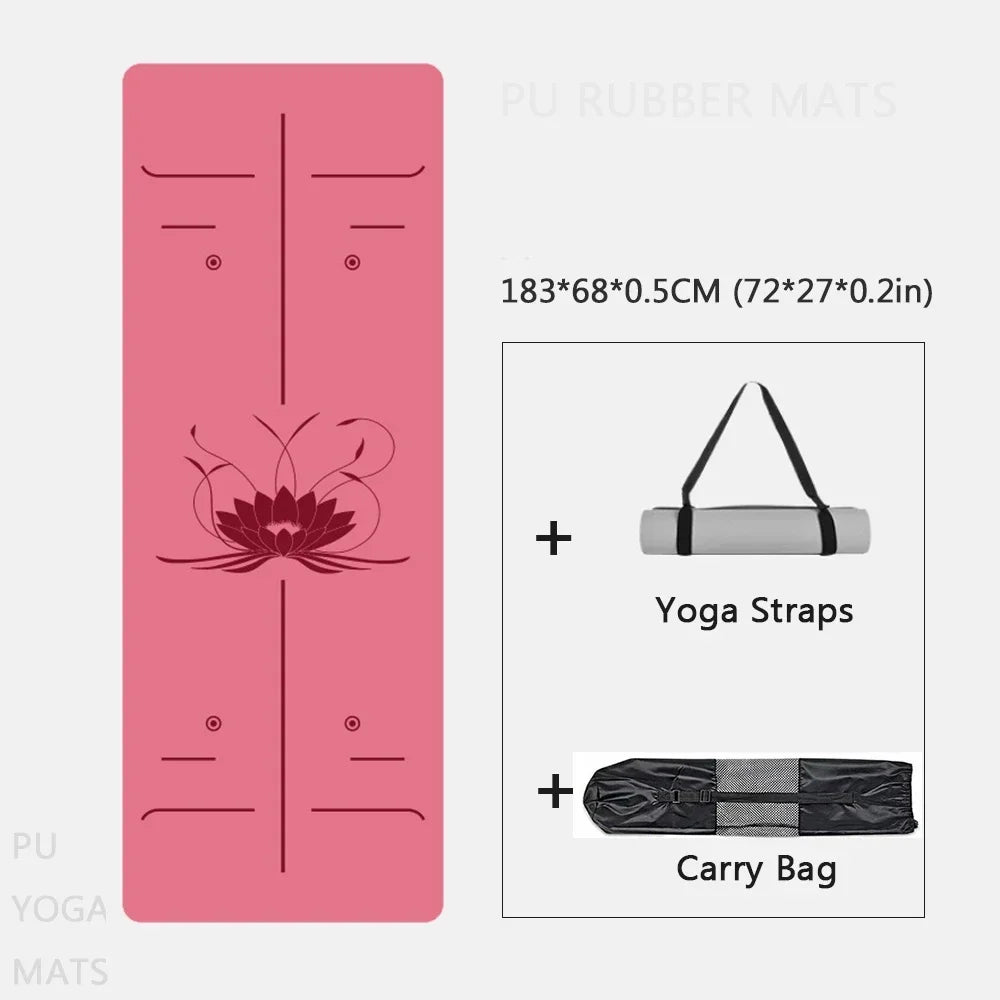 Natural Rubber Yoga Mat, Professional Lotus Pattern PU Yoga Mat