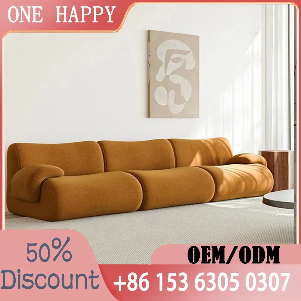 Vacuum-Compressed Modular Sofa, Wabi-Sabi Sherpa Fabric Sectional with High-Elastic Foam, Cream Mid-Century Style,
