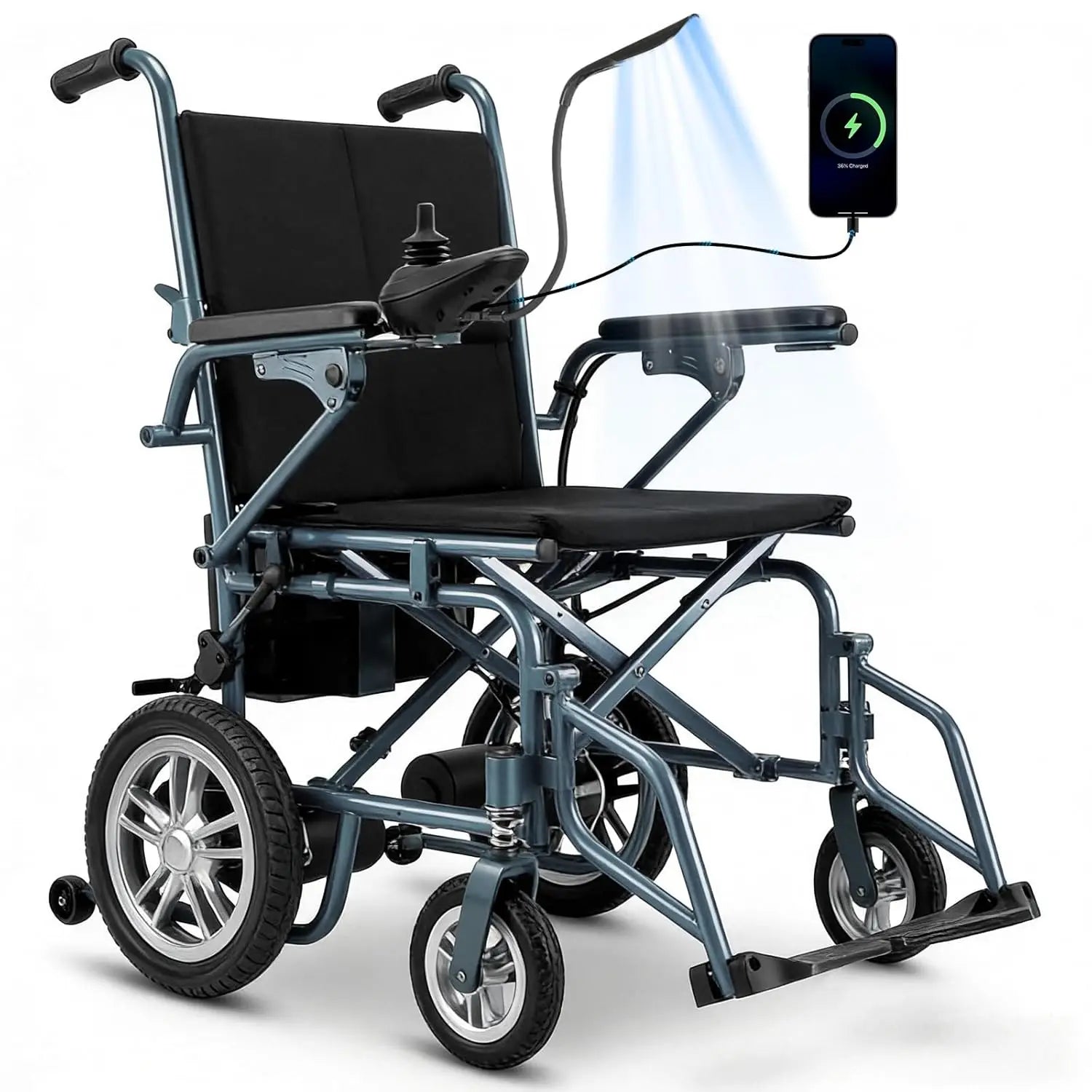 Lightweight Foldable Electric Wheelchair for Adults, 360W Dual Motor