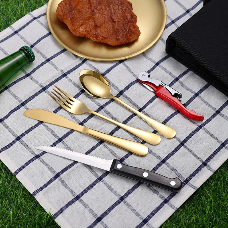 10Pcs Camping Tableware Set 304 Stainless Steel Camping Dishes