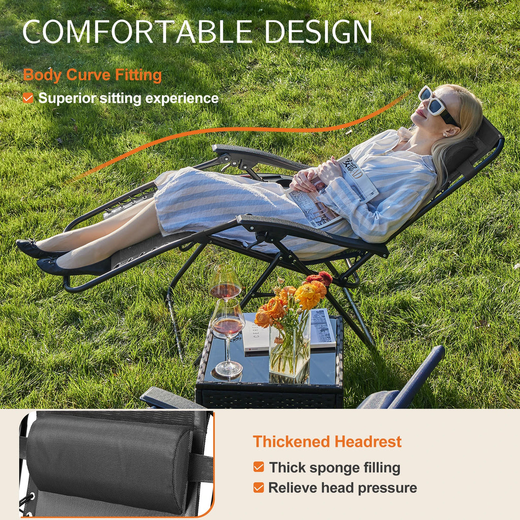 JHK Zero Gravity Portable Recliner Camping Patio Outdoor Garden Lounge Chair with Cup Holder, Trays, Adjustable Pillow