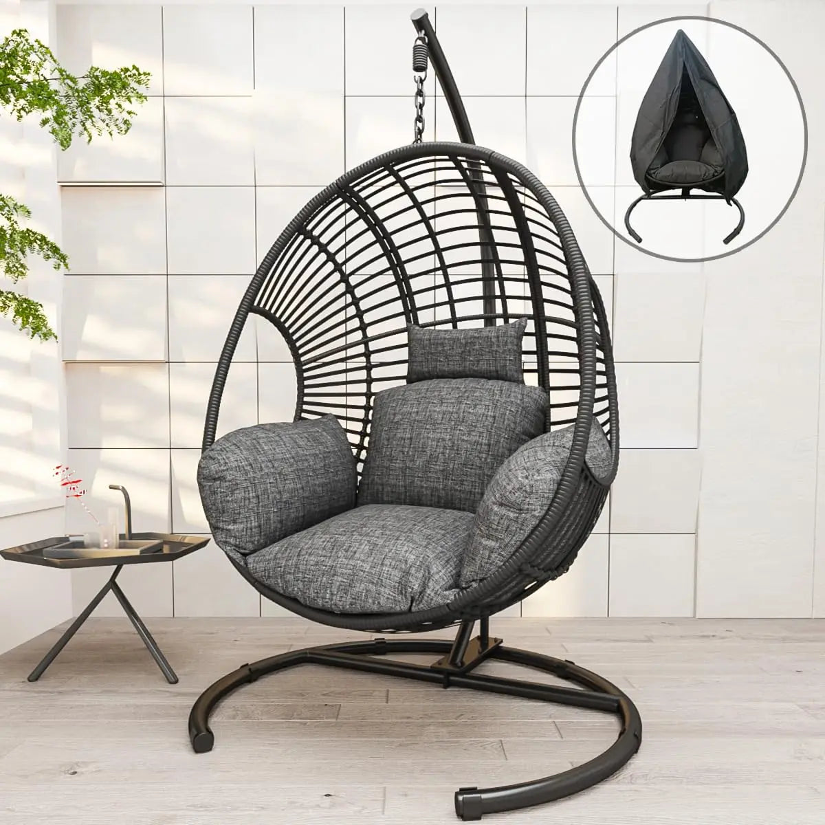 Hanging Egg Swing Chair w/ Stand All-Weather Wicker