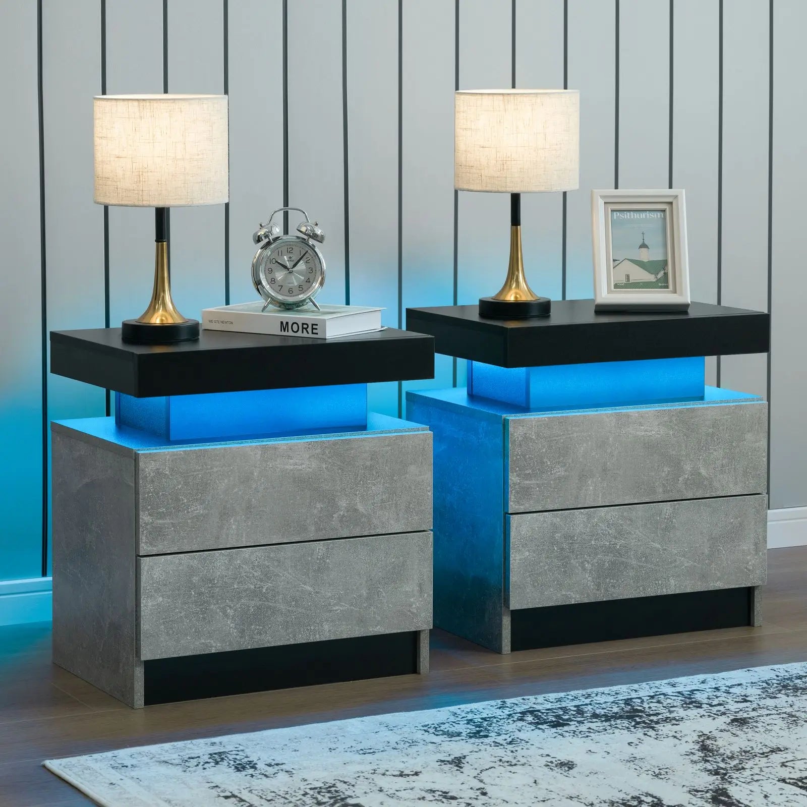 Cubehom Bedroom Nightstand Set of 2 LED Nightstand with 2 Drawers, Nightstand with LED Light