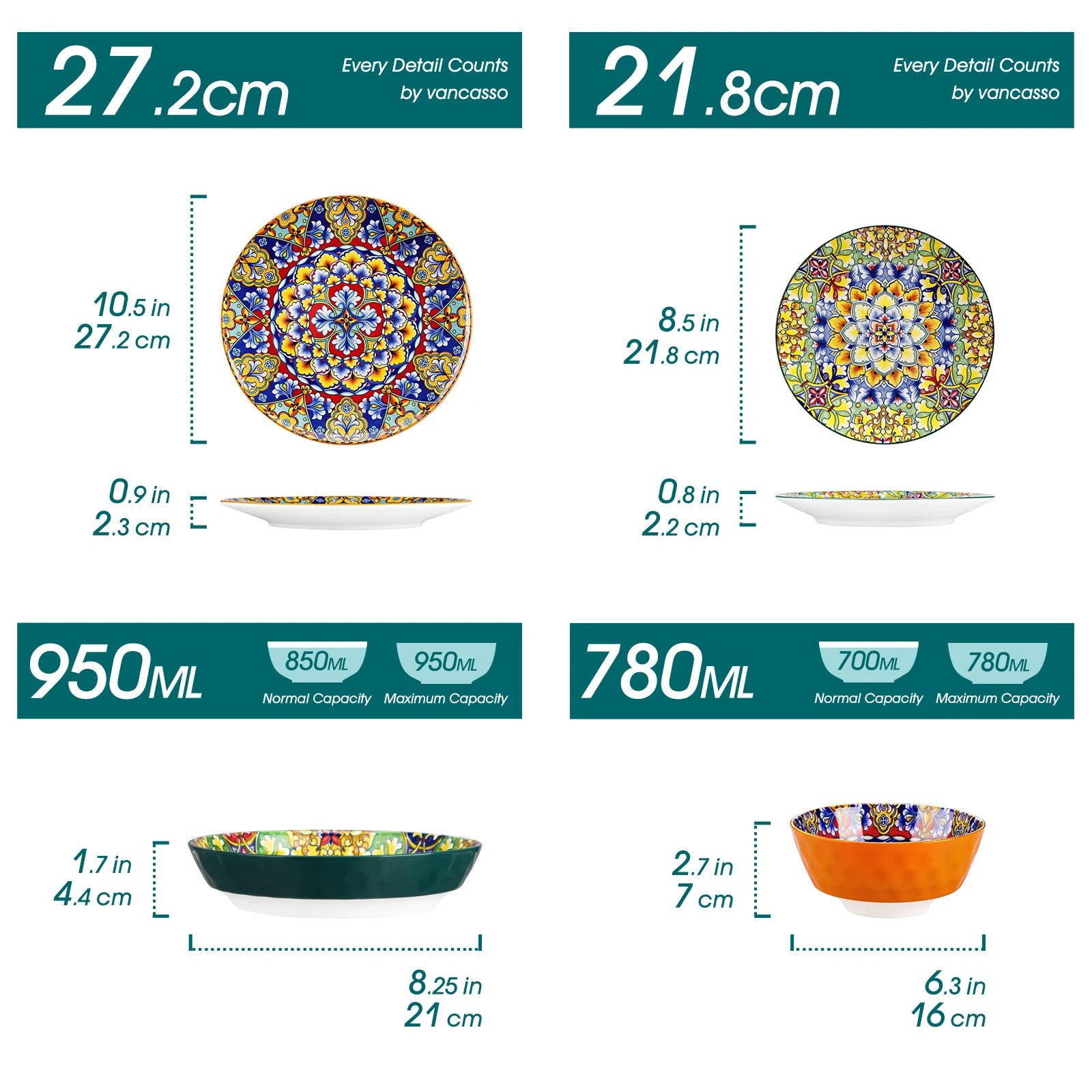 vancasso 24 PCS Ceramic Dinnerware Set Porcelain Bohemian Style Dinnerware with Dinner/Dessert Plate/Cereal/Pasta Bowl For 6