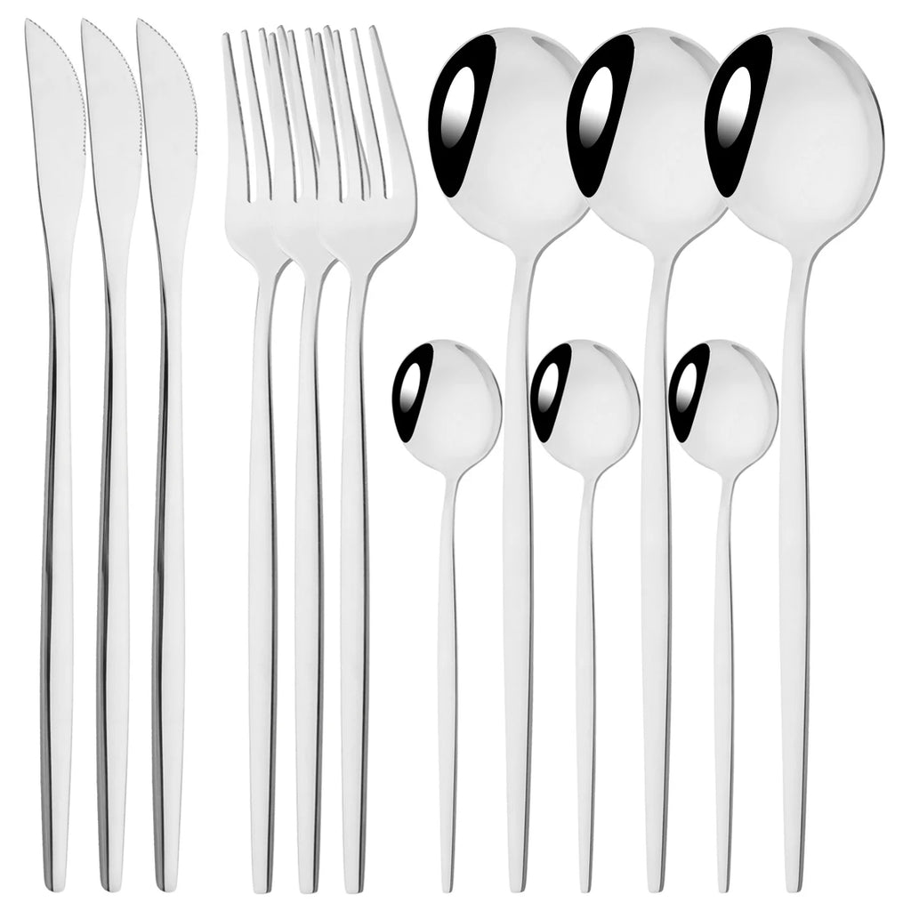 12pcs Black Gold Dinnerware Set Stainless Steel Tableware Knife Fork Coffee Spoon Teaspoons Cutlery Set Party Kitchen Flatware