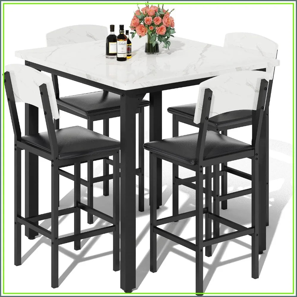 5-Piece Counter Height Dining Table Set with 4 Bar Stools,