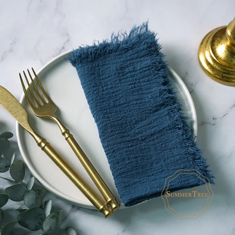 12PCS Napkins 41x41cm Cotton Cloth Gauze Retro Burr Rustic Linen Napkin