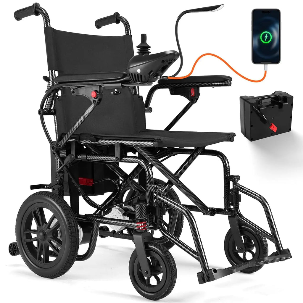 Lightweight Foldable Electric Wheelchair for Adults, 360W Dual Motor