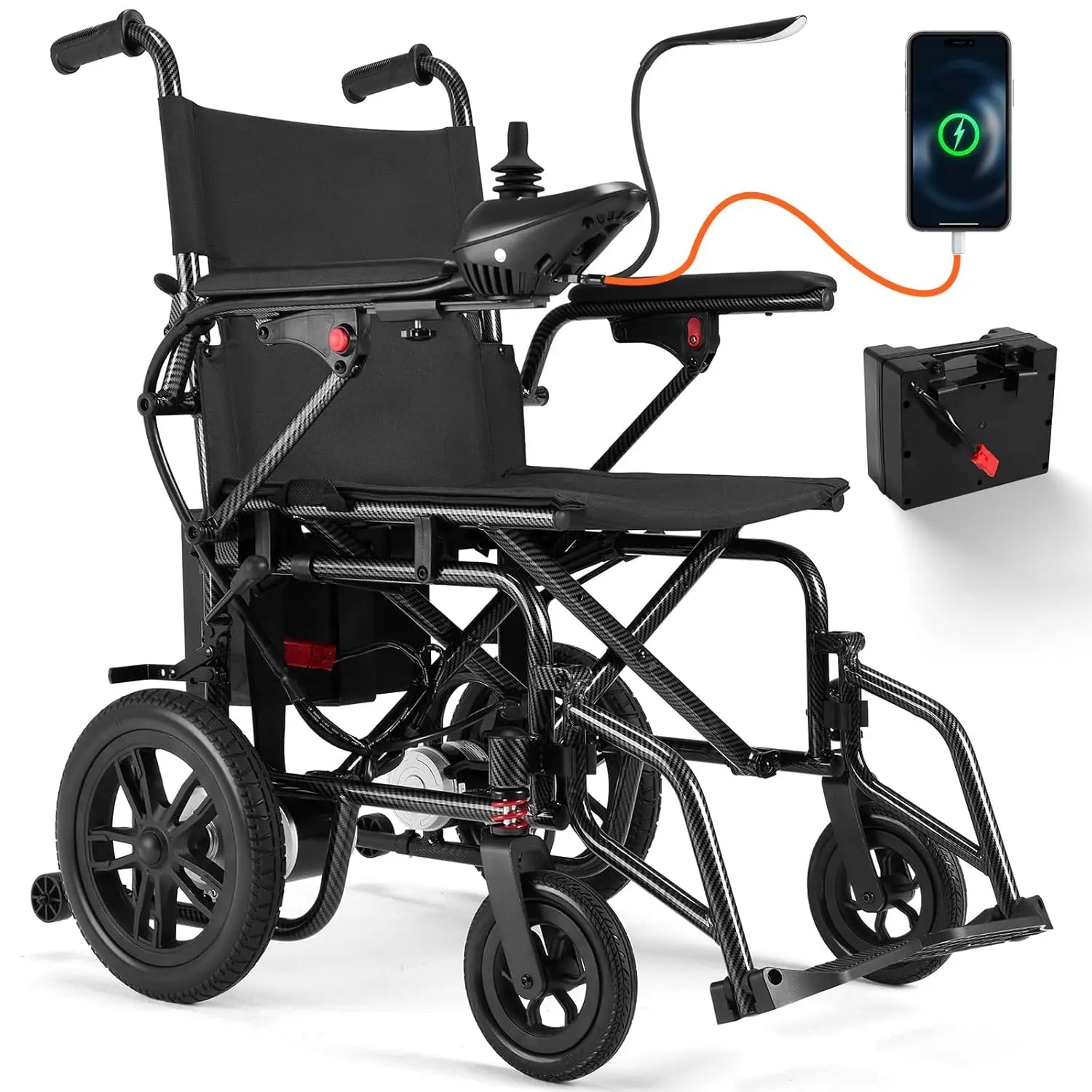 Lightweight Foldable Electric Wheelchair for Adults, 360W Dual Motor