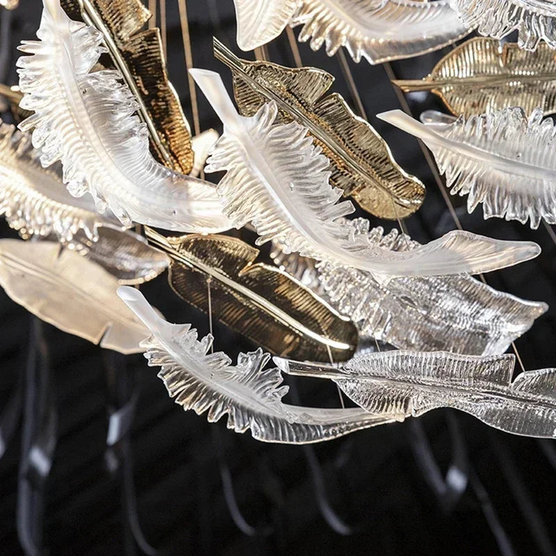 Amber Clear Crystal Feather Chandelier For Staircase