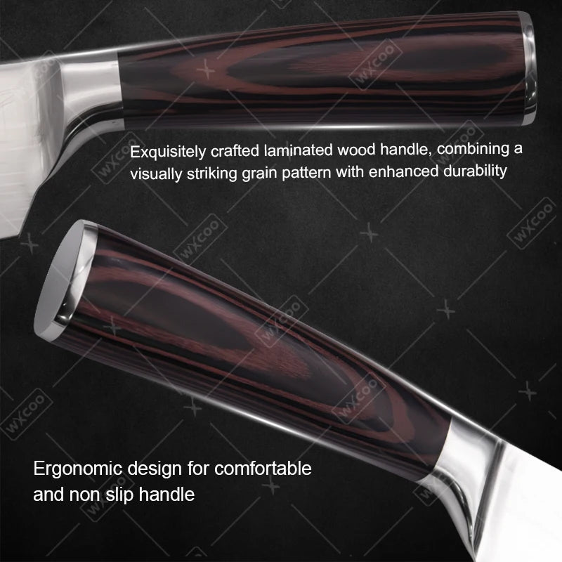 WXCOO Santoku Butcher Carving Knife Japanese Kitchen Knives High Carbon Steel Knife Set Fruit Bread Meat Cleaver Boning Knife