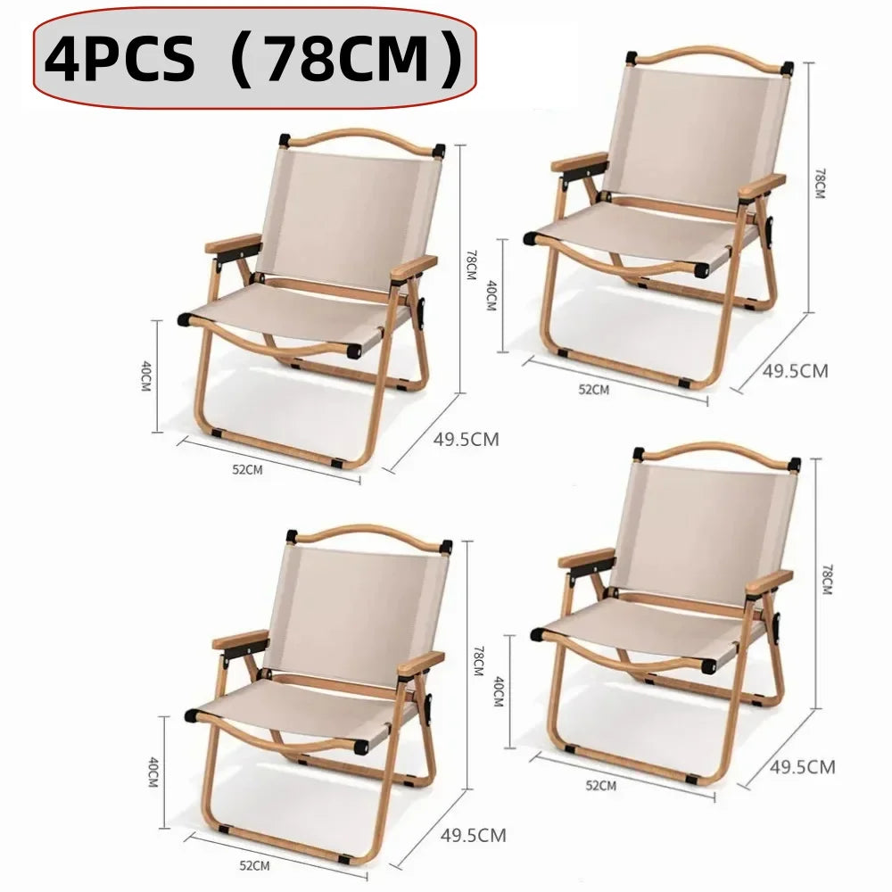 4/2/1PCS-khaki Camping Chair Portable Outdoor Chair Aluminum Alloy Wood Grain Folding Chair