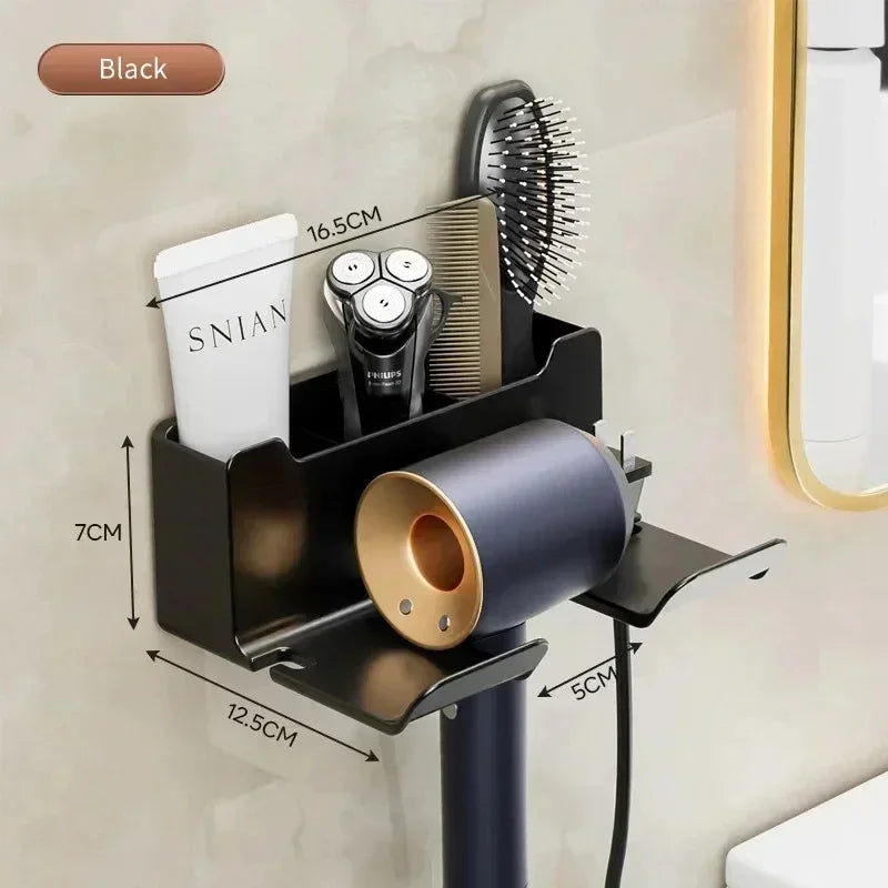 Wall-Mounted Hair Dryer & Straightener Holder - Bathroom Organizer for Blowers, Stylers & Accessories