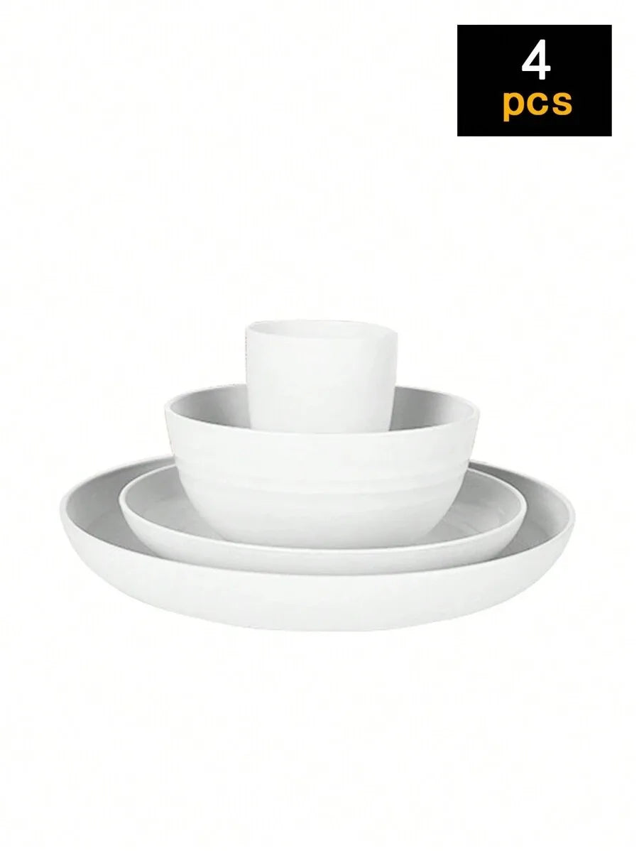 4/16/24pcs Reusable plastic tableware set, including plates, bowls and cups.